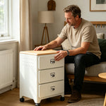 LIVARA 3 Drawer Storage Cabinet Mobile Organizer Wood Top Compact 510x360x700mm Home Bedroom Living Room - White