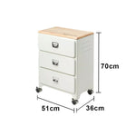 LIVARA 3 Drawer Storage Cabinet Mobile Organizer Wood Top Compact 510x360x700mm Home Bedroom Living Room - White