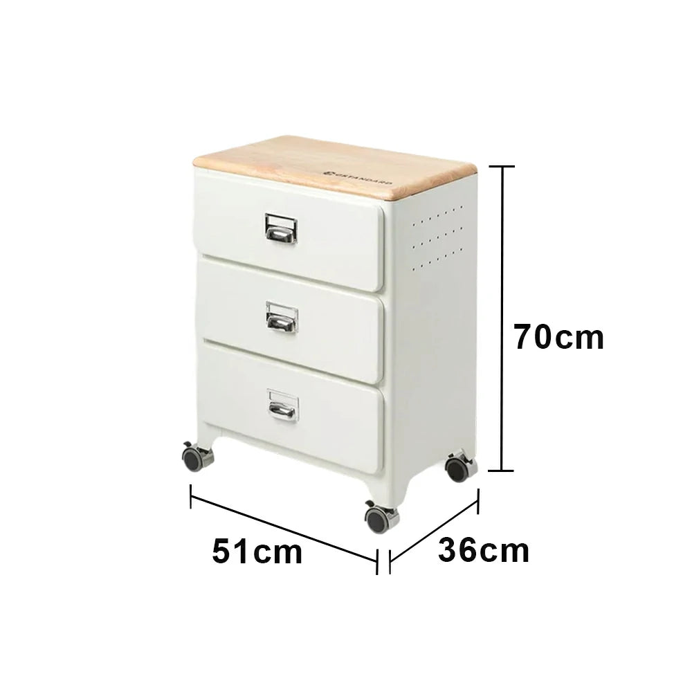 LIVARA 3 Drawer Storage Cabinet Mobile Organizer Wood Top Compact 510x360x700mm Home Bedroom Living Room - White