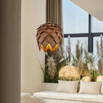 LIVARA 25/40/60cm Nordic Natural Style Ceiling Lamp Pinecone Pendant Light, Handcrafted Basswood Lampshade with E27 LED Bulb Included - Walnut