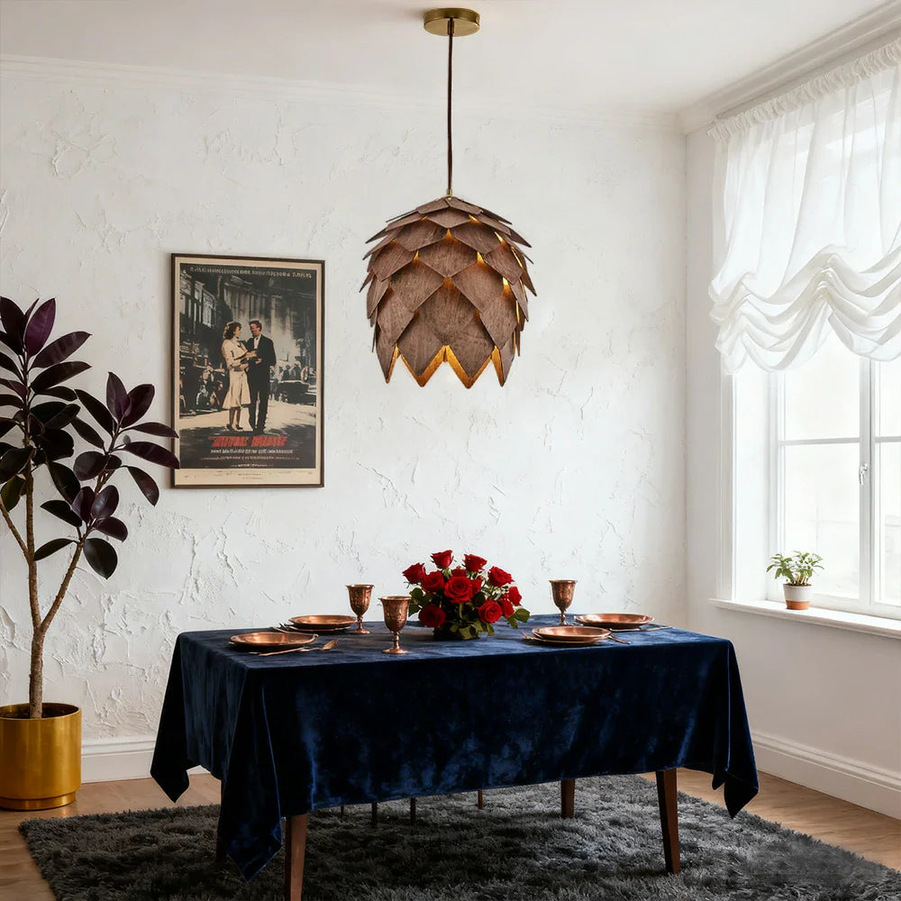 LIVARA 25/40/60cm Nordic Natural Style Ceiling Lamp Pinecone Pendant Light, Handcrafted Basswood Lampshade with E27 LED Bulb Included - Walnut