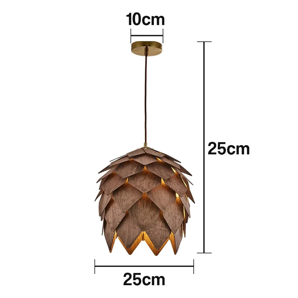 LIVARA 25/40/60cm Nordic Natural Style Ceiling Lamp Pinecone Pendant Light, Handcrafted Basswood Lampshade with E27 LED Bulb Included - Walnut