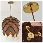 LIVARA 25/40/60cm Nordic Natural Style Ceiling Lamp Pinecone Pendant Light, Handcrafted Basswood Lampshade with E27 LED Bulb Included - Walnut