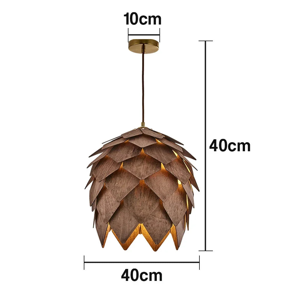 LIVARA 25/40/60cm Nordic Natural Style Ceiling Lamp Pinecone Pendant Light, Handcrafted Basswood Lampshade with E27 LED Bulb Included - Walnut
