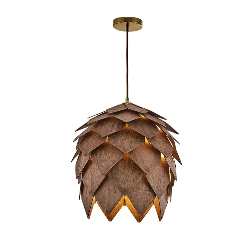 LIVARA 25/40/60cm Nordic Natural Style Ceiling Lamp Pinecone Pendant Light, Handcrafted Basswood Lampshade with E27 LED Bulb Included - Walnut
