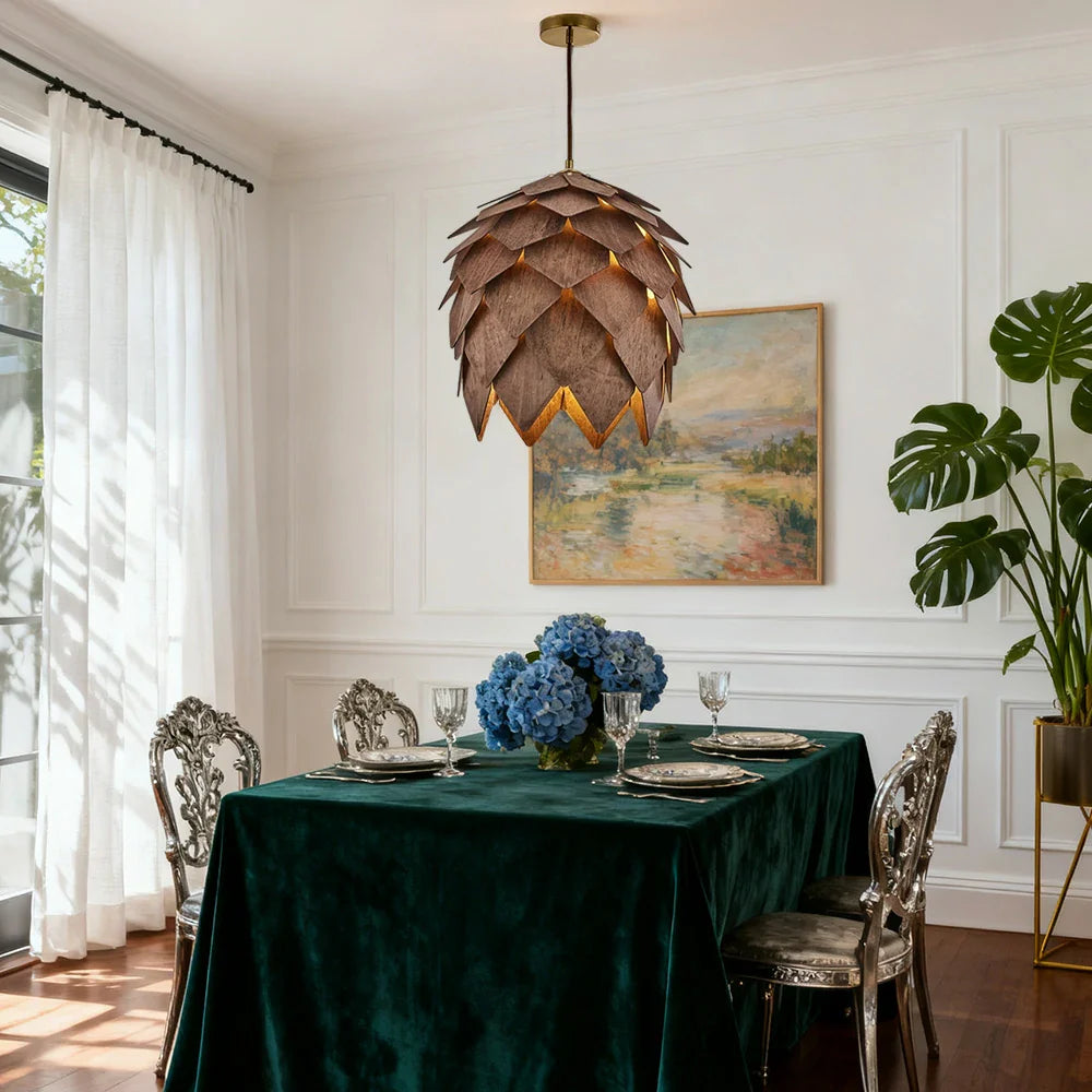 LIVARA 25/40/60cm Nordic Natural Style Ceiling Lamp Pinecone Pendant Light, Handcrafted Basswood Lampshade with E27 LED Bulb Included - Walnut
