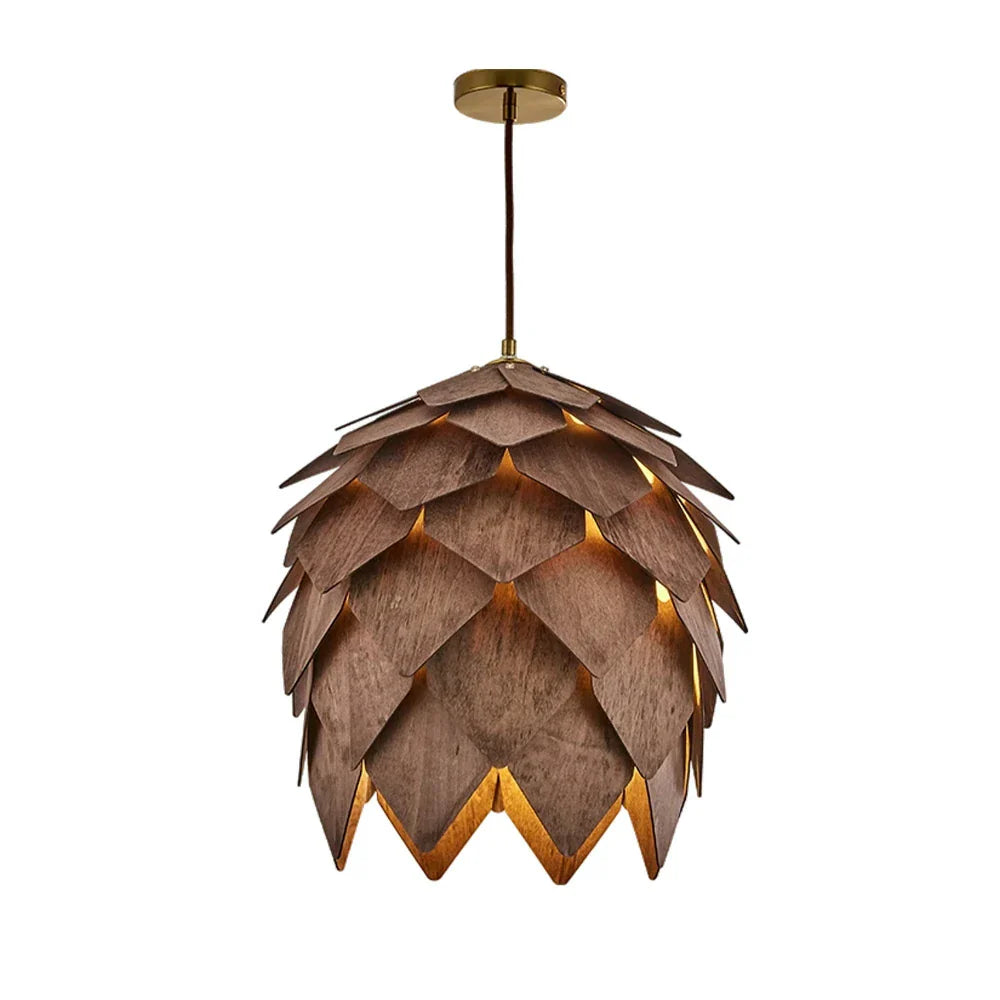LIVARA 25/40/60cm Nordic Natural Style Ceiling Lamp Pinecone Pendant Light, Handcrafted Basswood Lampshade with E27 LED Bulb Included - Walnut
