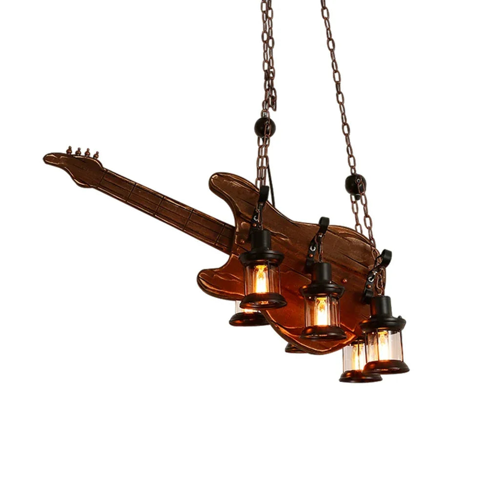LIVARA Bass Light Solid Retro with Bulbs, Ceiling Wood 6x4W Edison Style Industrial Guitar Pendant Lamp