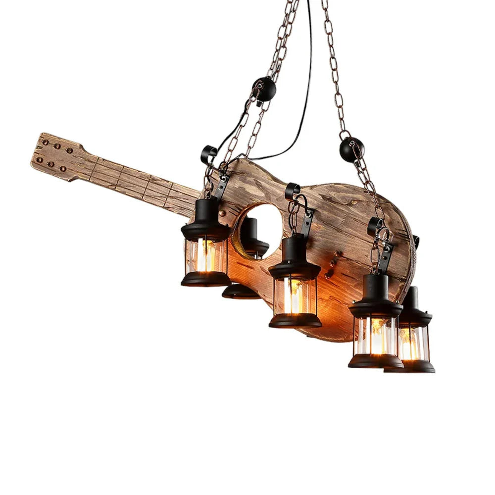 LIVARA Guitar Industrial Lamp Bulbs, Ceiling Light Wood 6x4W Pendant Edison Retro with Solid