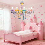 LIVARA 5/8/10-Head LED Warm Light, Colorful Glass & Stainless Steel Ceiling Lamp for Kids Room Macaron Chandelier