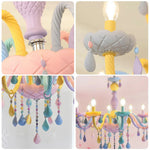 LIVARA 5/8/10-Head LED Warm Light, Colorful Glass & Stainless Steel Ceiling Lamp for Kids Room Macaron Chandelier