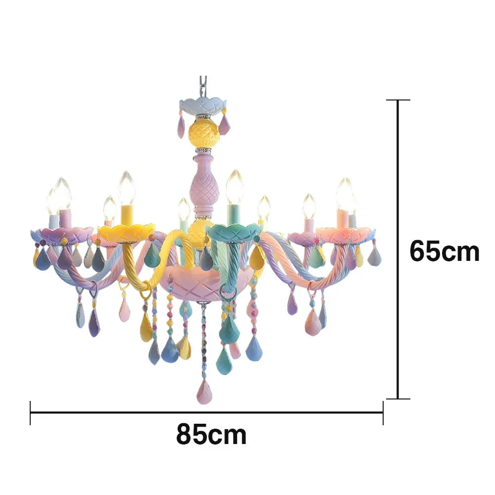 LIVARA 5/8/10-Head LED Warm Light, Colorful Glass & Stainless Steel Ceiling Lamp for Kids Room Macaron Chandelier