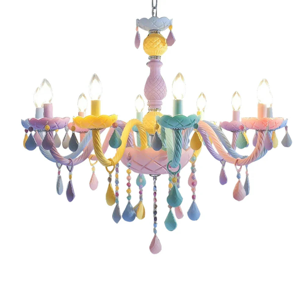 LIVARA 5/8/10-Head LED Warm Light, Colorful Glass & Stainless Steel Ceiling Lamp for Kids Room Macaron Chandelier