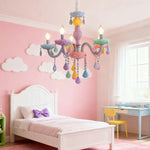 LIVARA 5/8/10-Head LED Warm Light, Colorful Glass & Stainless Steel Ceiling Lamp for Kids Room Macaron Chandelier