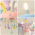 LIVARA 5/8/10-Head LED Warm Light, Colorful Glass & Stainless Steel Ceiling Lamp for Kids Room Macaron Chandelier