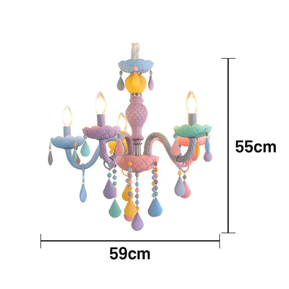 LIVARA 5/8/10-Head LED Warm Light, Colorful Glass & Stainless Steel Ceiling Lamp for Kids Room Macaron Chandelier