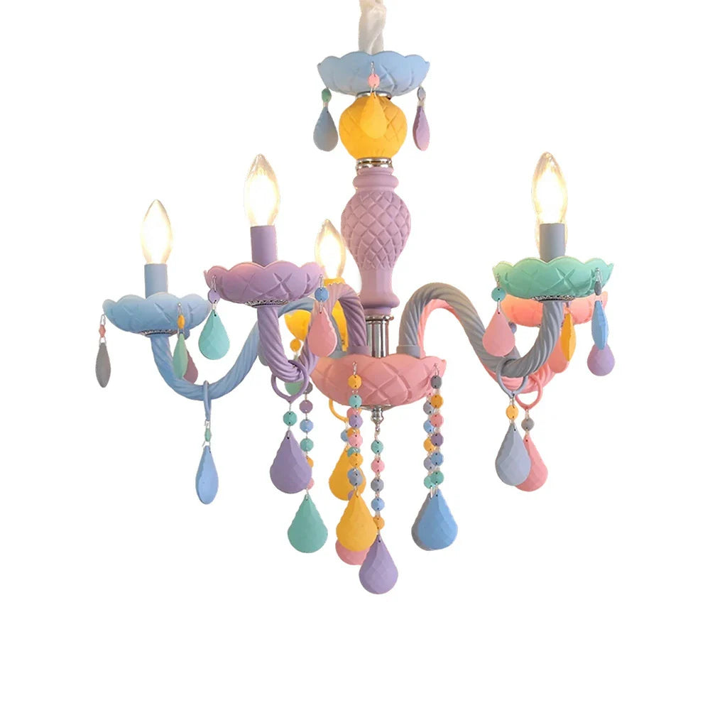 LIVARA 5/8/10-Head LED Warm Light, Colorful Glass & Stainless Steel Ceiling Lamp for Kids Room Macaron Chandelier