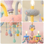 LIVARA 5/8/10-Head LED Warm Light, Colorful Glass & Stainless Steel Ceiling Lamp for Kids Room Macaron Chandelier