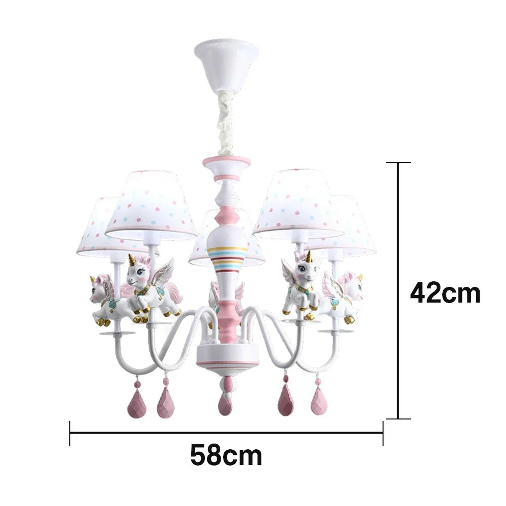 LIVARA Unicorn Iron & Resin Ceiling Lamp with Fabric Shade for Kids Room Eye-Care LED Chandelier White/Warm/Tri-Color Light