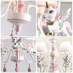 LIVARA Unicorn Iron & Resin Ceiling Lamp with Fabric Shade for Kids Room Eye-Care LED Chandelier White/Warm/Tri-Color Light