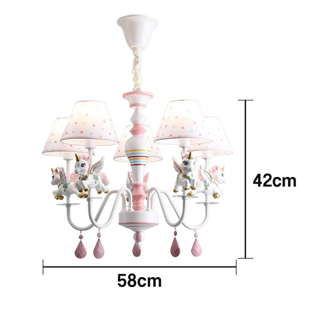 LIVARA Unicorn Iron & Resin Ceiling Lamp with Fabric Shade for Kids Room Eye-Care LED Chandelier White/Warm/Tri-Color Light