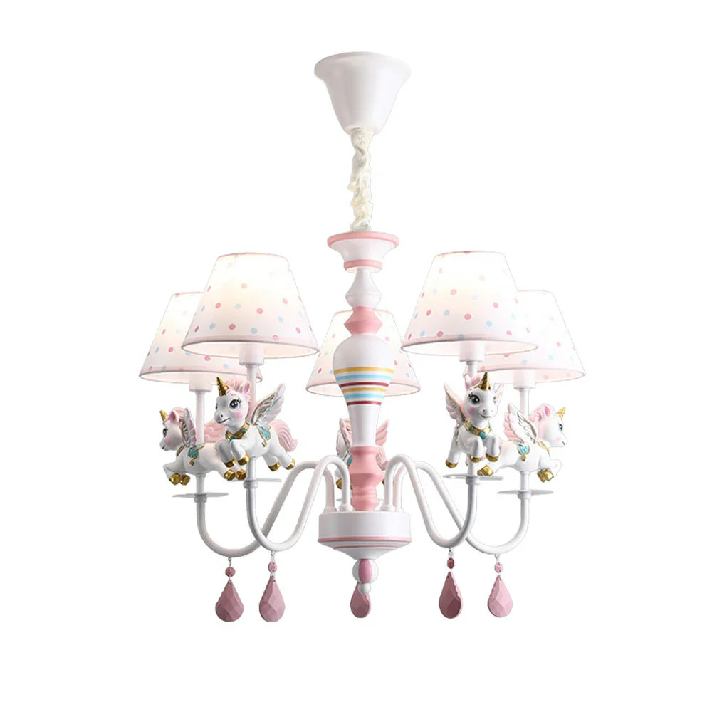 LIVARA Unicorn Iron & Resin Ceiling Lamp with Fabric Shade for Kids Room Eye-Care LED Chandelier White/Warm/Tri-Color Light