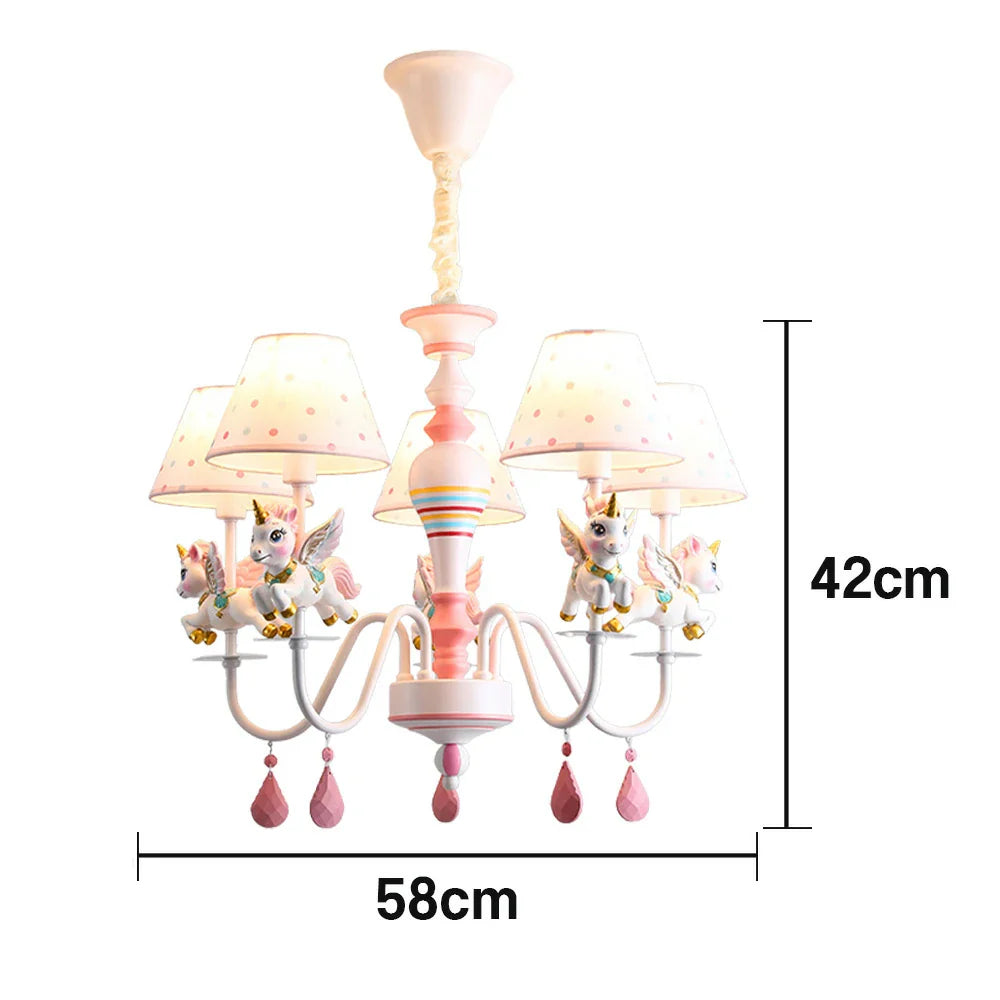 LIVARA Unicorn Iron & Resin Ceiling Lamp with Fabric Shade for Kids Room Eye-Care LED Chandelier White/Warm/Tri-Color Light