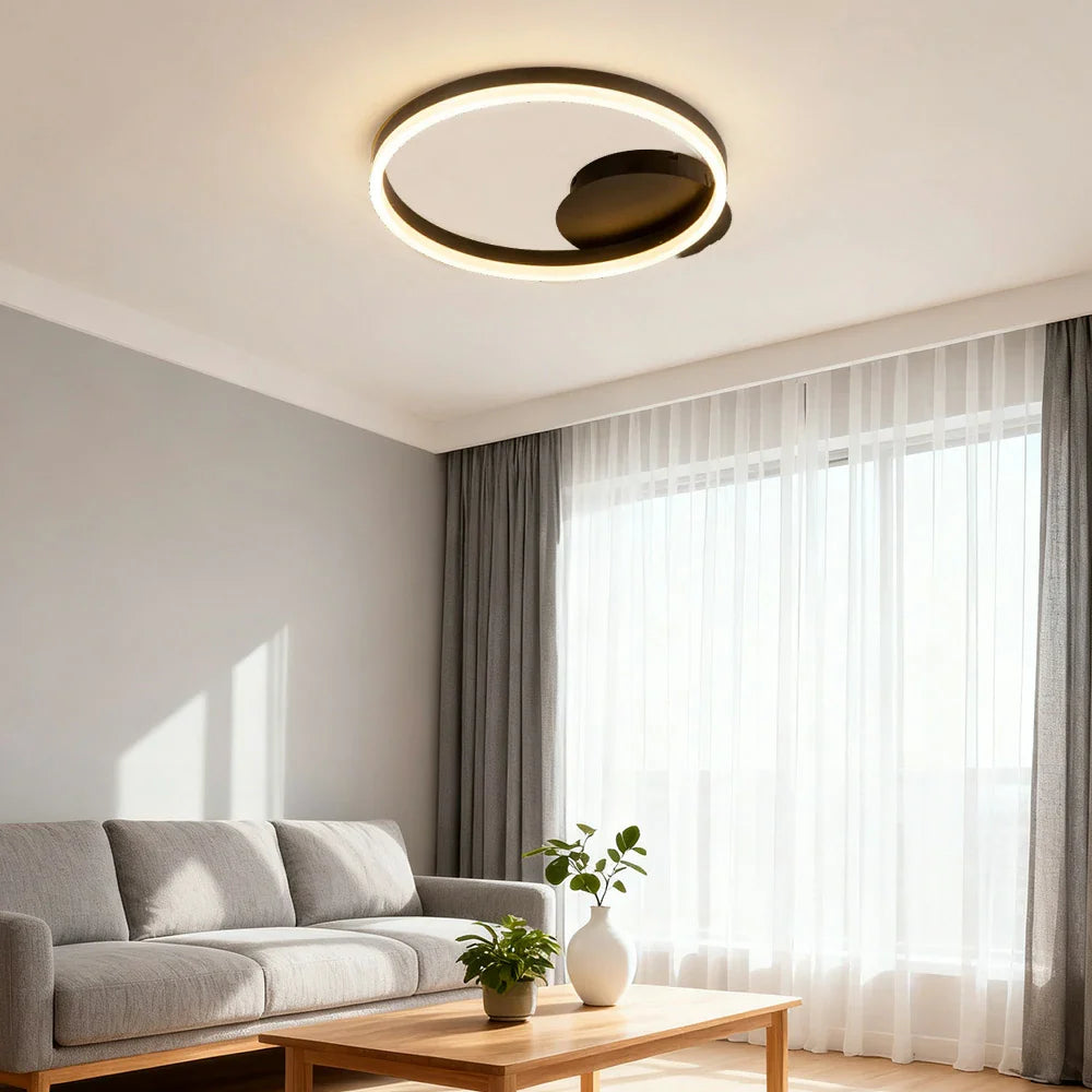 LIVARA 40/50cm Natural Light Modern Single-Ring LED Ceiling Light Brushed Aluminum Frame & Acrylic Shade Flush Mount Lamp for Living Room Bedroom