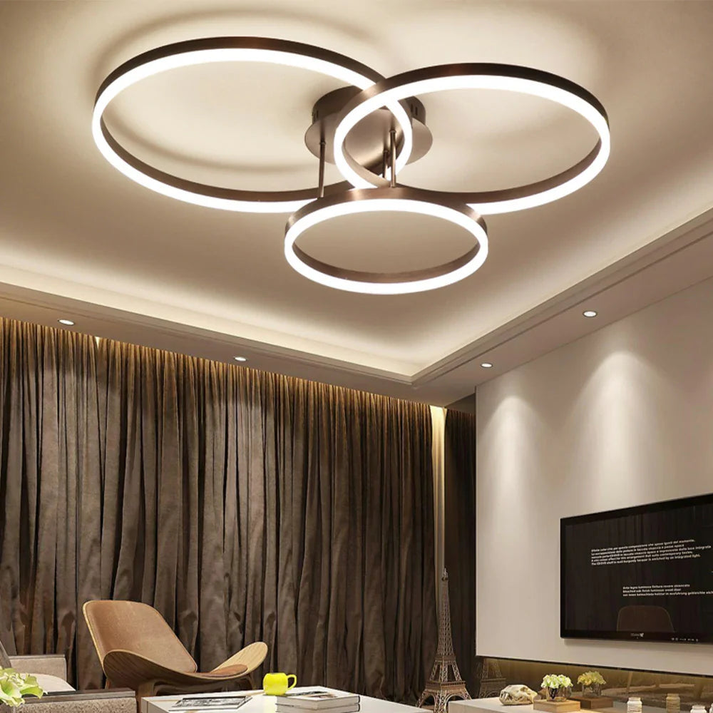 LIVARA 40/50cm Natural Light Modern Triple-Ring LED Ceiling Aluminum Frame & Acrylic Shade Flush Mount Lamp