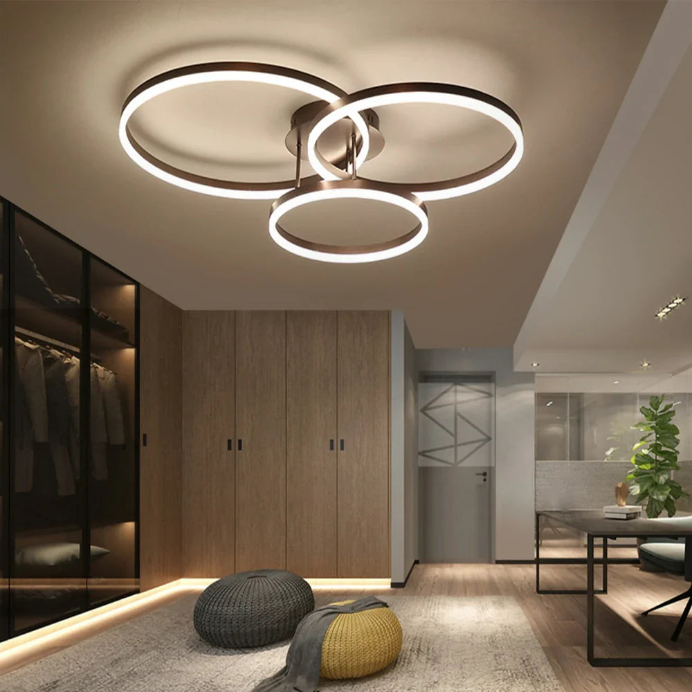 LIVARA 40/50cm Natural Light Modern Triple-Ring LED Ceiling Aluminum Frame & Acrylic Shade Flush Mount Lamp