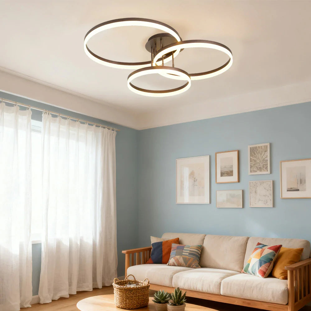 LIVARA 40/50cm Natural Light Modern Triple-Ring LED Ceiling Aluminum Frame & Acrylic Shade Flush Mount Lamp