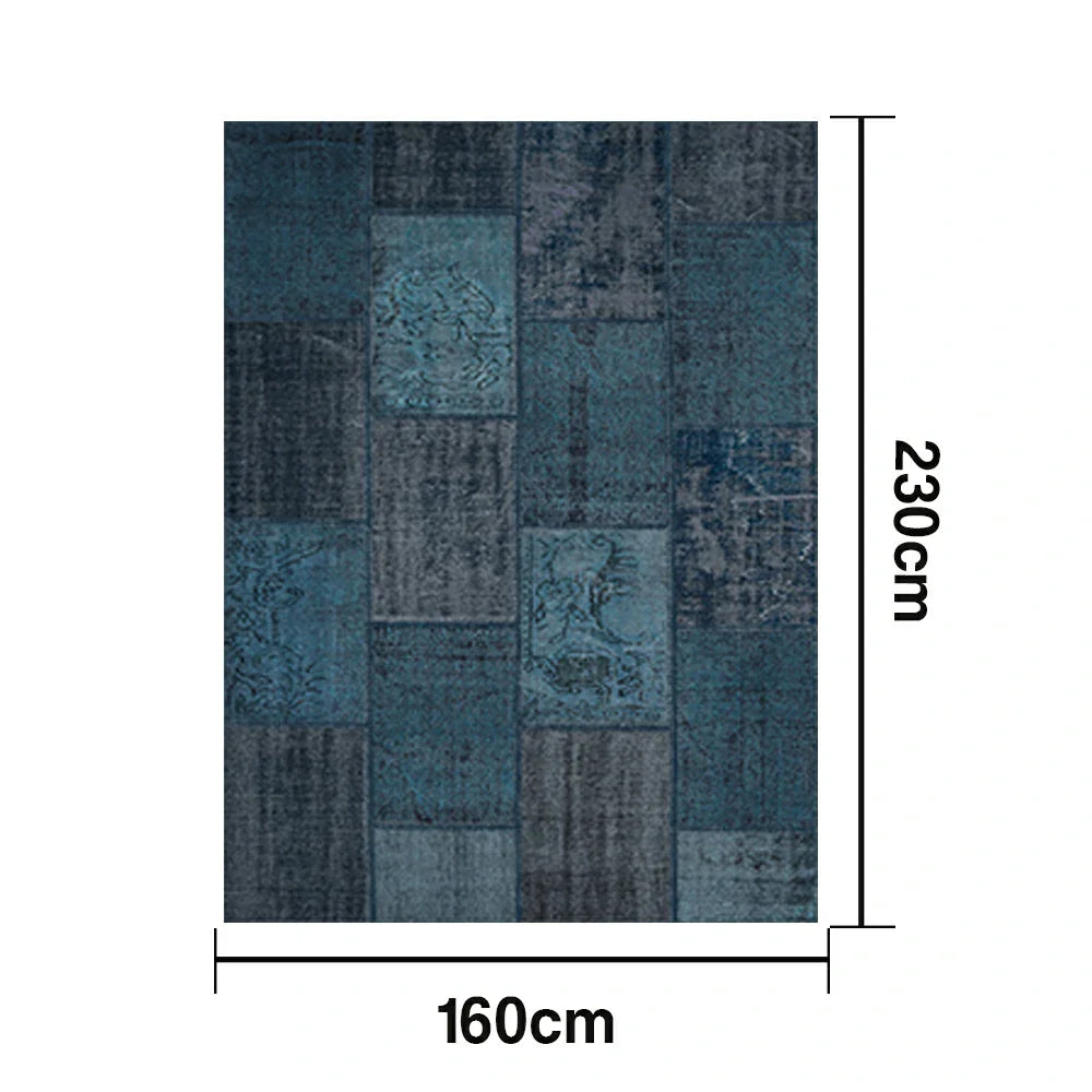LIVARA 160/200cm Elegant Vintage Loop-Pile Rug Waterproof Stain-Resistant Anti-Static Soft & Durable - Blue