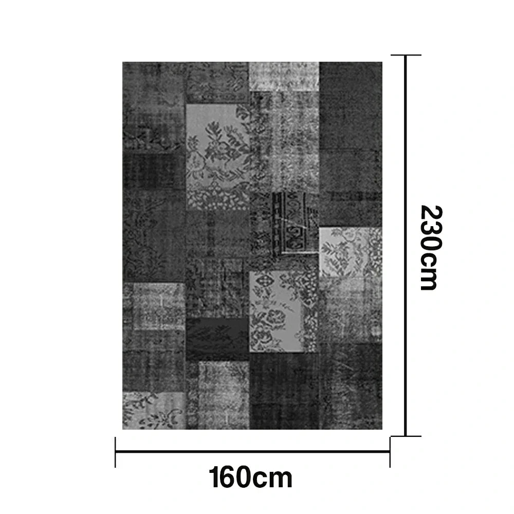 LIVARA 160/200cm Elegant Vintage Loop-Pile Rug Waterproof Stain-Resistant Anti-Static Soft & Durable - Black