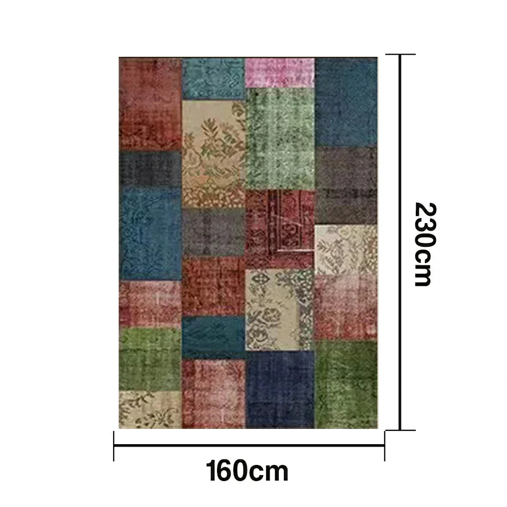 LIVARA 160/200cm Elegant Vintage Loop-Pile Rug Waterproof Stain-Resistant Anti-Static Soft & Durable - Color Patchwork