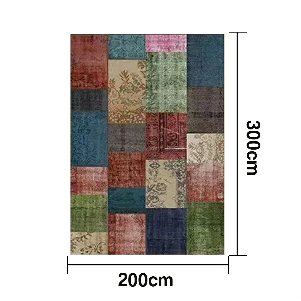 LIVARA 160/200cm Elegant Vintage Loop-Pile Rug Waterproof Stain-Resistant Anti-Static Soft & Durable - Color Patchwork