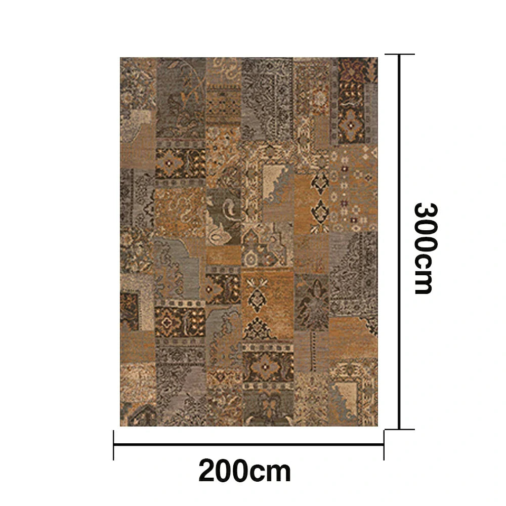 LIVARA 160/200cm Vintage Patchwork Loop-Pile Rug - Waterproof Stain-Resistant Anti-Static Soft & Durable - Rustic Brown Style