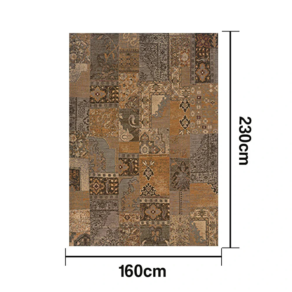 LIVARA 160/200cm Vintage Patchwork Loop-Pile Rug - Waterproof Stain-Resistant Anti-Static Soft & Durable - Rustic Brown Style