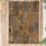 LIVARA 160/200cm Vintage Patchwork Loop-Pile Rug - Waterproof Stain-Resistant Anti-Static Soft & Durable - Rustic Brown Style