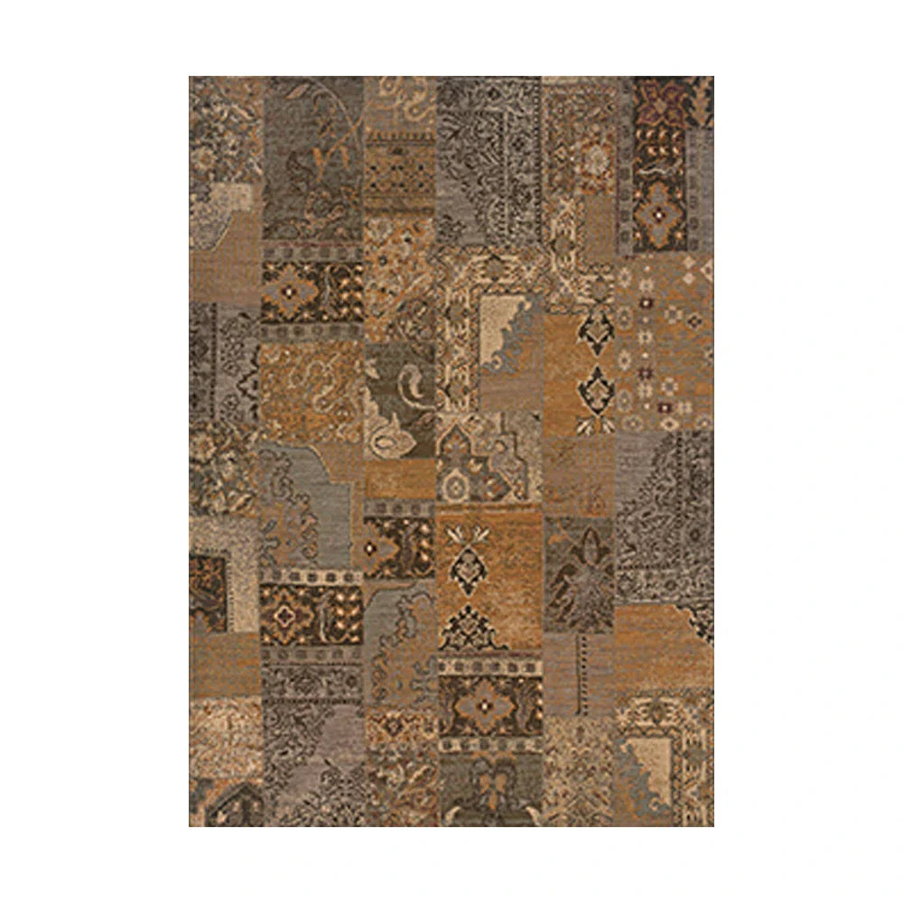 LIVARA 160/200cm Vintage Patchwork Loop-Pile Rug - Waterproof Stain-Resistant Anti-Static Soft & Durable - Rustic Brown Style