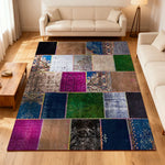 LIVARA 160/200cm Colorful Vintage Patchwork Loop-Pile Rug - Waterproof Stain-Resistant Anti-Static Soft & Durable - Multi-Color Design