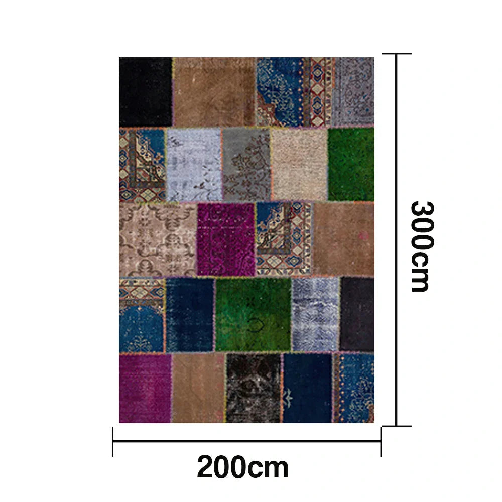 LIVARA 160/200cm Colorful Vintage Patchwork Loop-Pile Rug - Waterproof Stain-Resistant Anti-Static Soft & Durable - Multi-Color Design