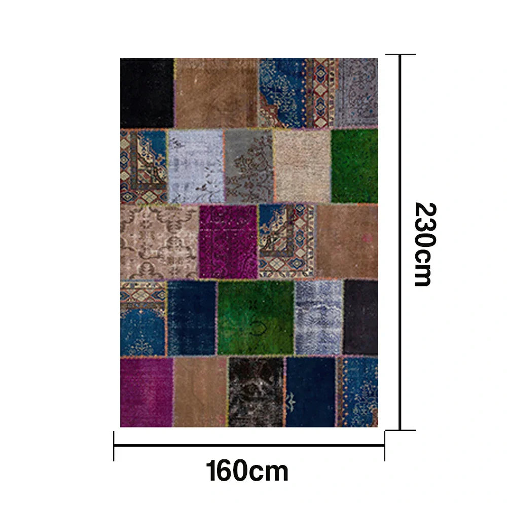 LIVARA 160/200cm Colorful Vintage Patchwork Loop-Pile Rug - Waterproof Stain-Resistant Anti-Static Soft & Durable - Multi-Color Design