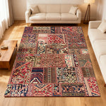LIVARA 160/200cm Red Vintage Patchwork Loop-Pile Rug - Waterproof Stain-Resistant Anti-Static Soft & Durable - Oriental Pattern Design