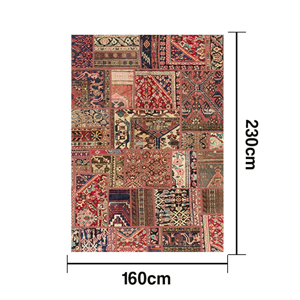 LIVARA 160/200cm Red Vintage Patchwork Loop-Pile Rug - Waterproof Stain-Resistant Anti-Static Soft & Durable - Oriental Pattern Design