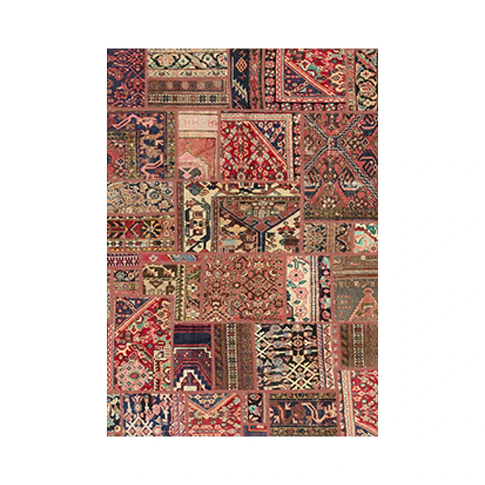 LIVARA 160/200cm Red Vintage Patchwork Loop-Pile Rug - Waterproof Stain-Resistant Anti-Static Soft & Durable - Oriental Pattern Design