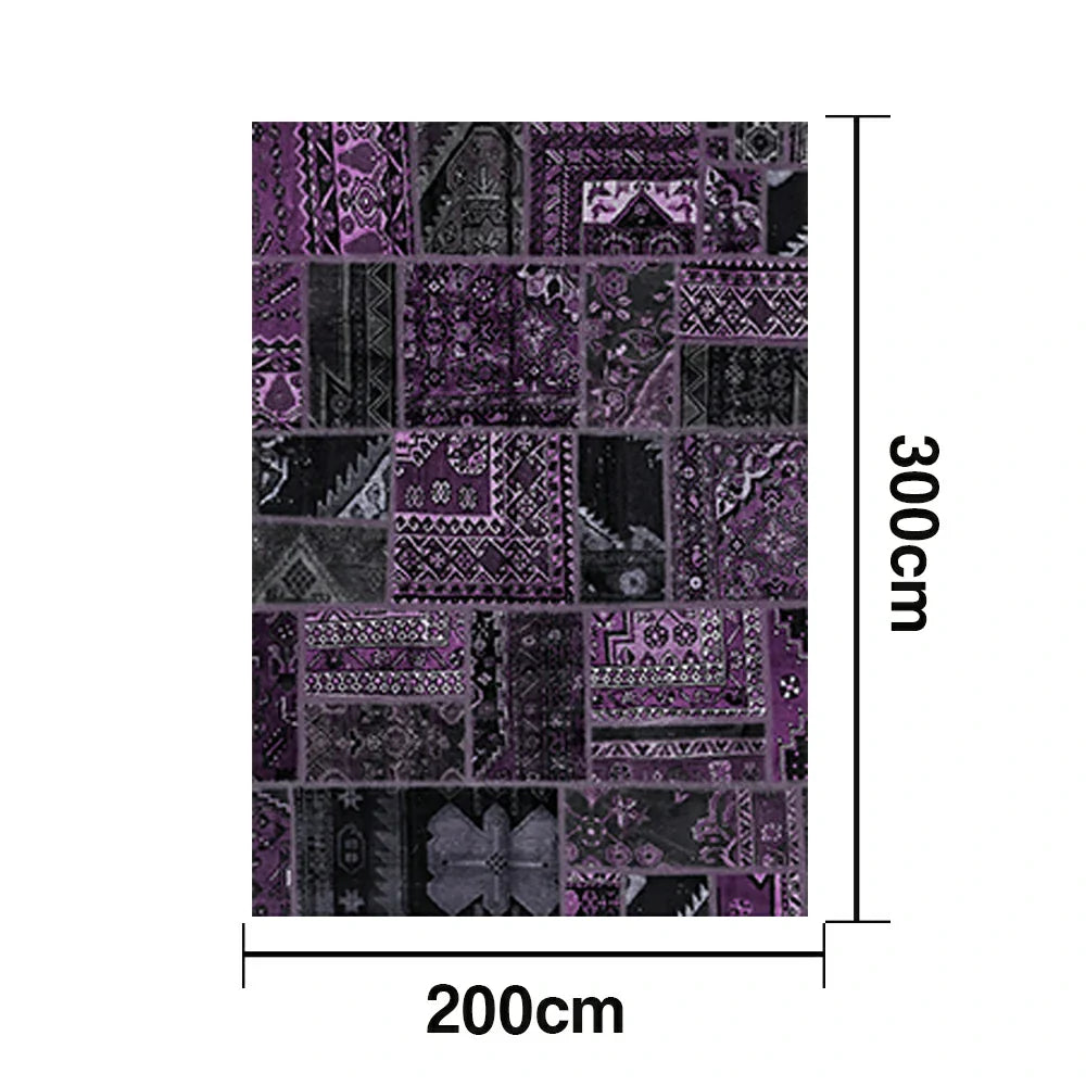 LIVARA 160/200cm Purple Vintage Patchwork Loop-Pile Rug - Waterproof Stain-Resistant Anti-Static Soft & Durable - Dark Purple Design