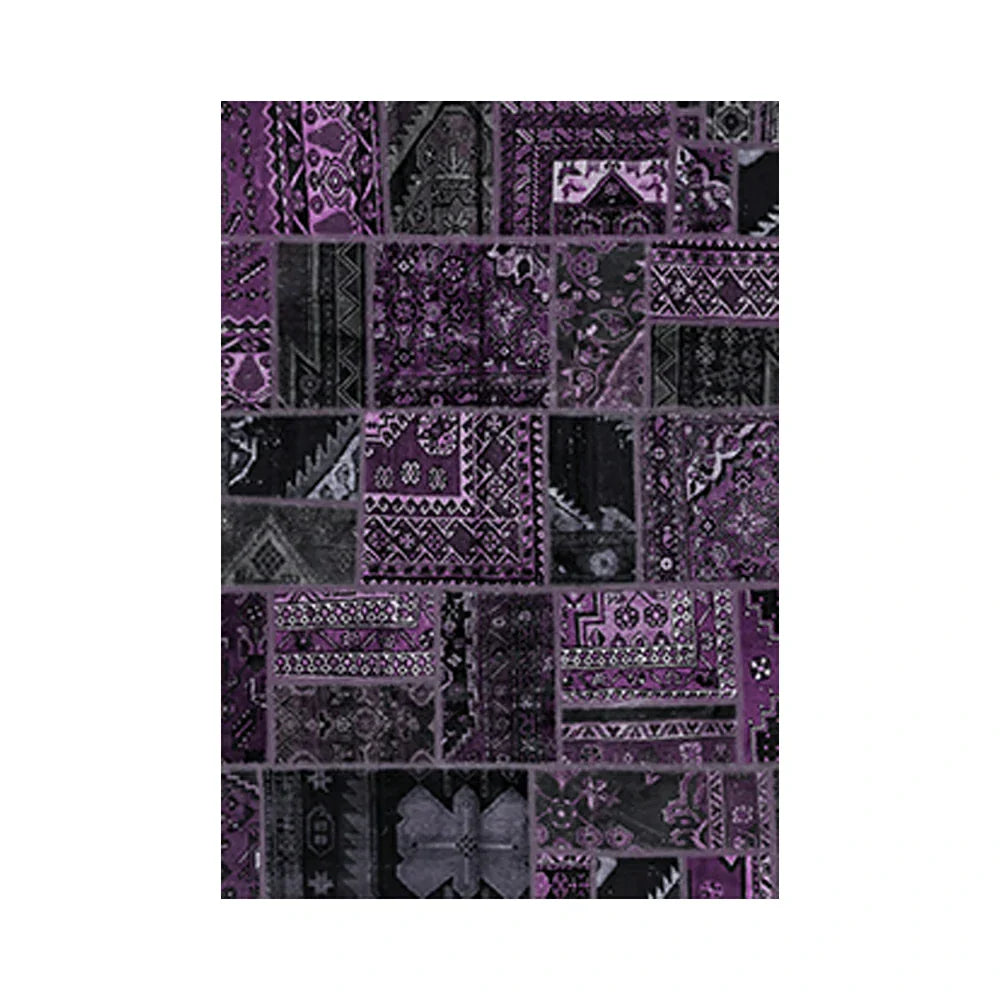 LIVARA 160/200cm Purple Vintage Patchwork Loop-Pile Rug - Waterproof Stain-Resistant Anti-Static Soft & Durable - Dark Purple Design