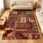 LIVARA 160/200cm Red & Blue Oriental Patchwork Loop-Pile Rug - Waterproof Stain-Resistant Anti-Static Soft & Durable - Vintage Pattern Design