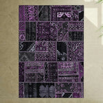 LIVARA 160/200cm Purple Vintage Patchwork Loop-Pile Rug - Waterproof Stain-Resistant Anti-Static Soft & Durable - Dark Purple Design