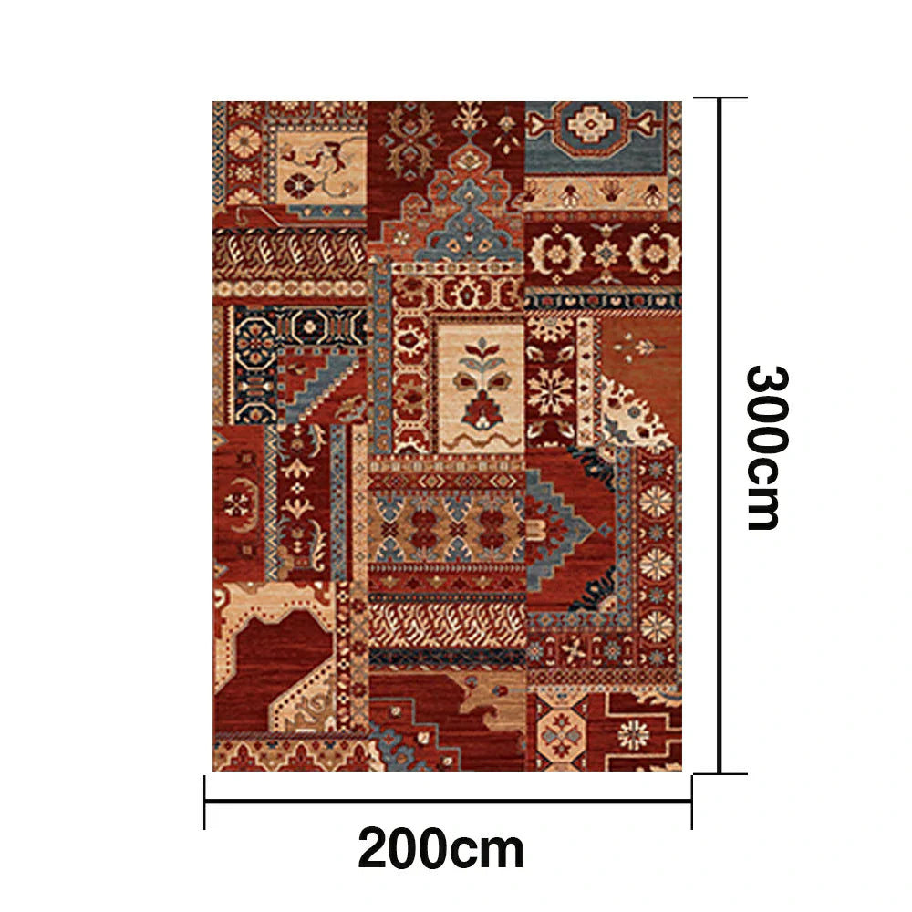 LIVARA 160/200cm Red & Blue Oriental Patchwork Loop-Pile Rug - Waterproof Stain-Resistant Anti-Static Soft & Durable - Vintage Pattern Design